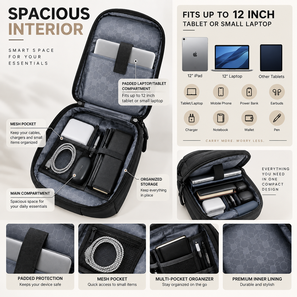 Devosnhii USB Charging & Anti-theft Sling Bag for Men & Women Interior Capacity