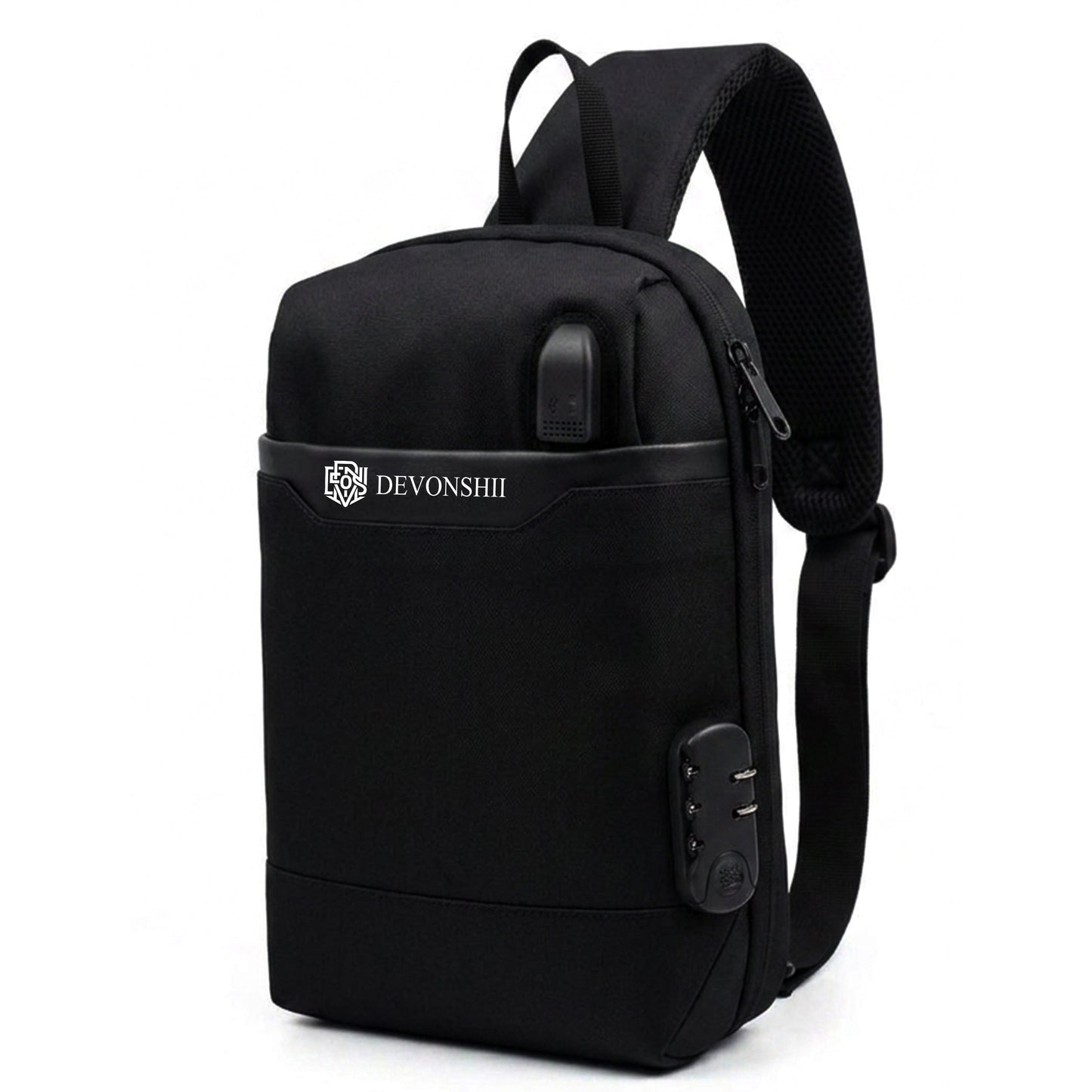 Devonshii Anti-Theft Sling Bag for Men & Women with USB Charging Port | Water-Resistant Crossbody Chest Bag | Fits iPad up to 12 Inch | Small Travel Office College Gym Everyday Carry Bag | Black