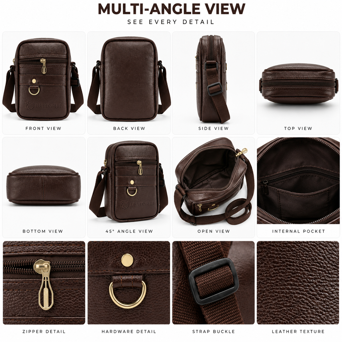 Devonshii Brown Sling Bag  Multi-Angle View