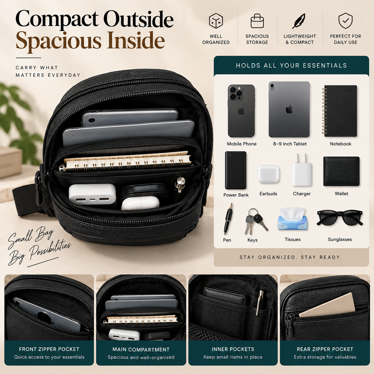 Devonshii Sling Bag Interior Capacity