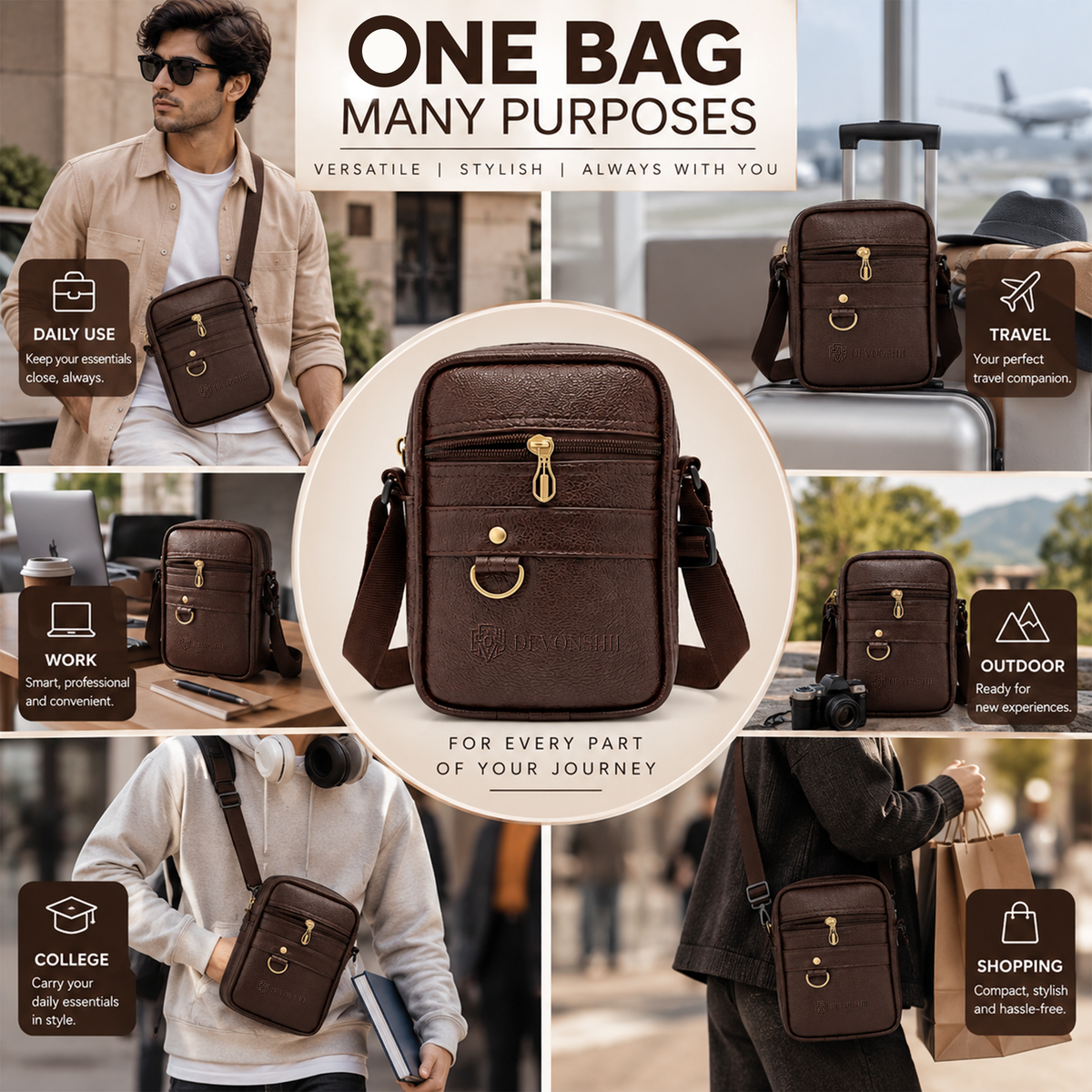 Devonshii Brown Sling Bag  Multi-Purpose Usage
