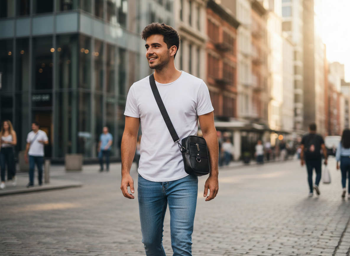 Small Sling Bag Men Women | Small Crossbody Bag for Gents | PU Mini Leather Side Travel Messenger Bag for Men with Adjustable Strap - (L–6 cm,W–14cm,H–19cm)